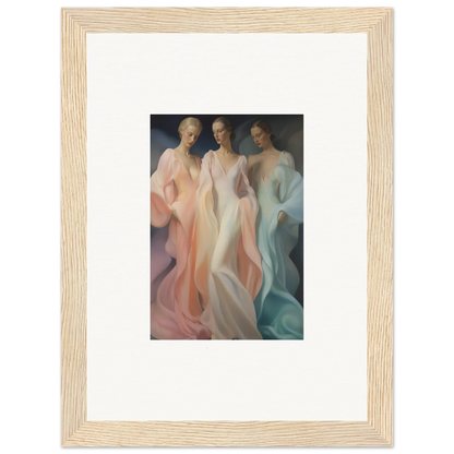 Framed Whispers Silk Susurrus artwork of ethereal figures in pastel-colored silk