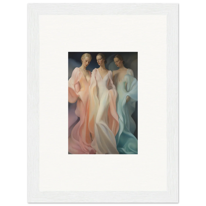 Three ethereal figures in pastel flowing forms dancing in Whispers Silk Susurrus art