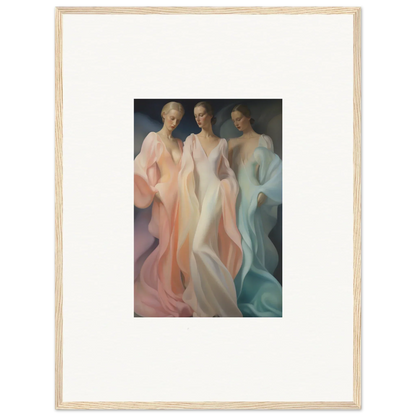 Framed artwork of three ethereal figures in Whispers Silk Susurrus special edition art™