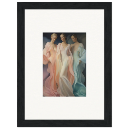 Framed artwork of three ethereal figures in Whispers Silk Susurrus special edition art™