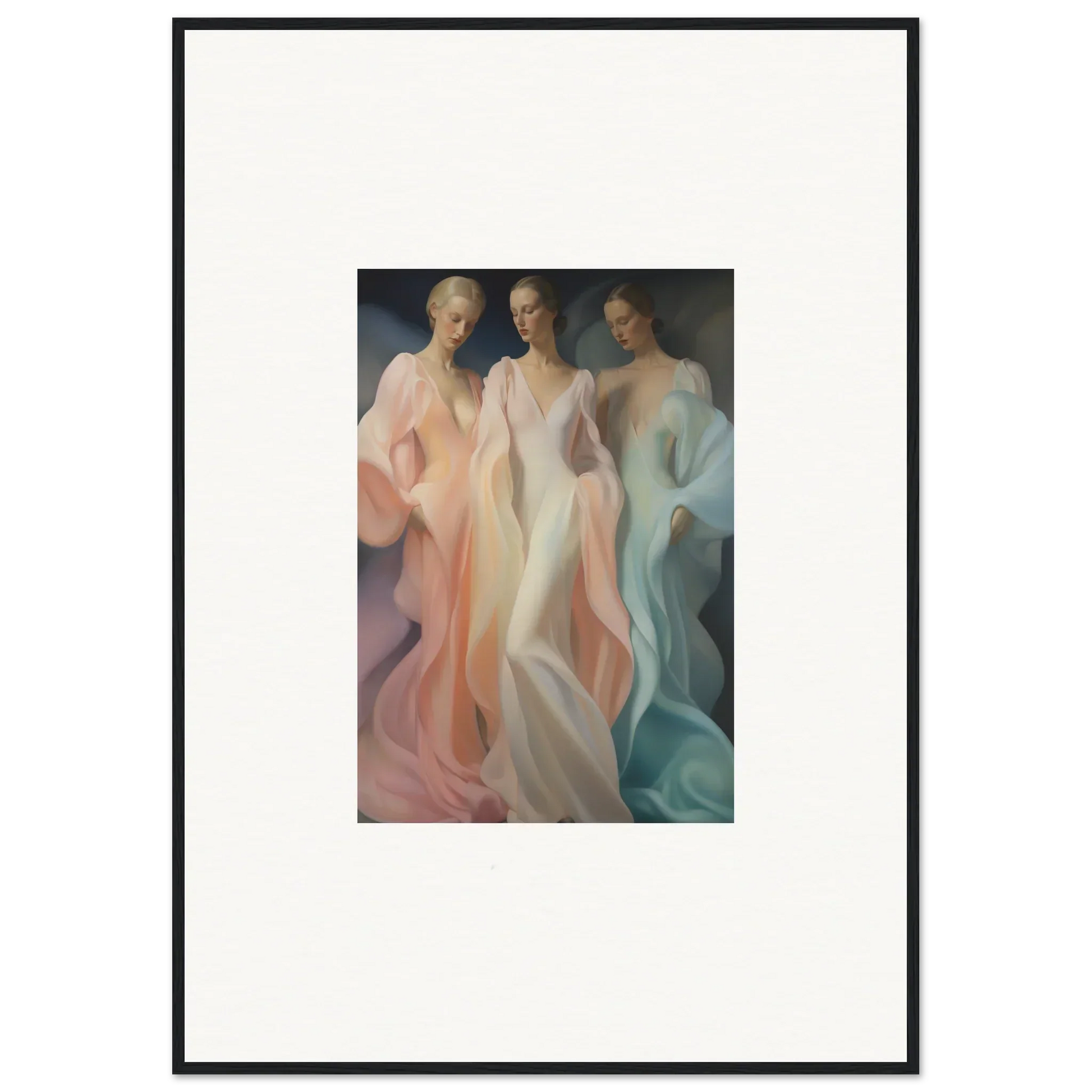 Three ethereal figures in pastel gowns embody Whispers Silk Susurrus special edition art™