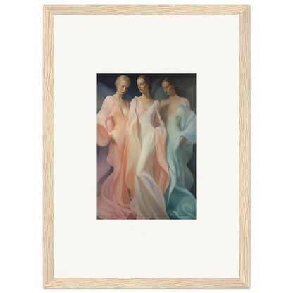 Framed artwork of three ethereal figures in pastel for Whispers Silk Susurrus special edition art™