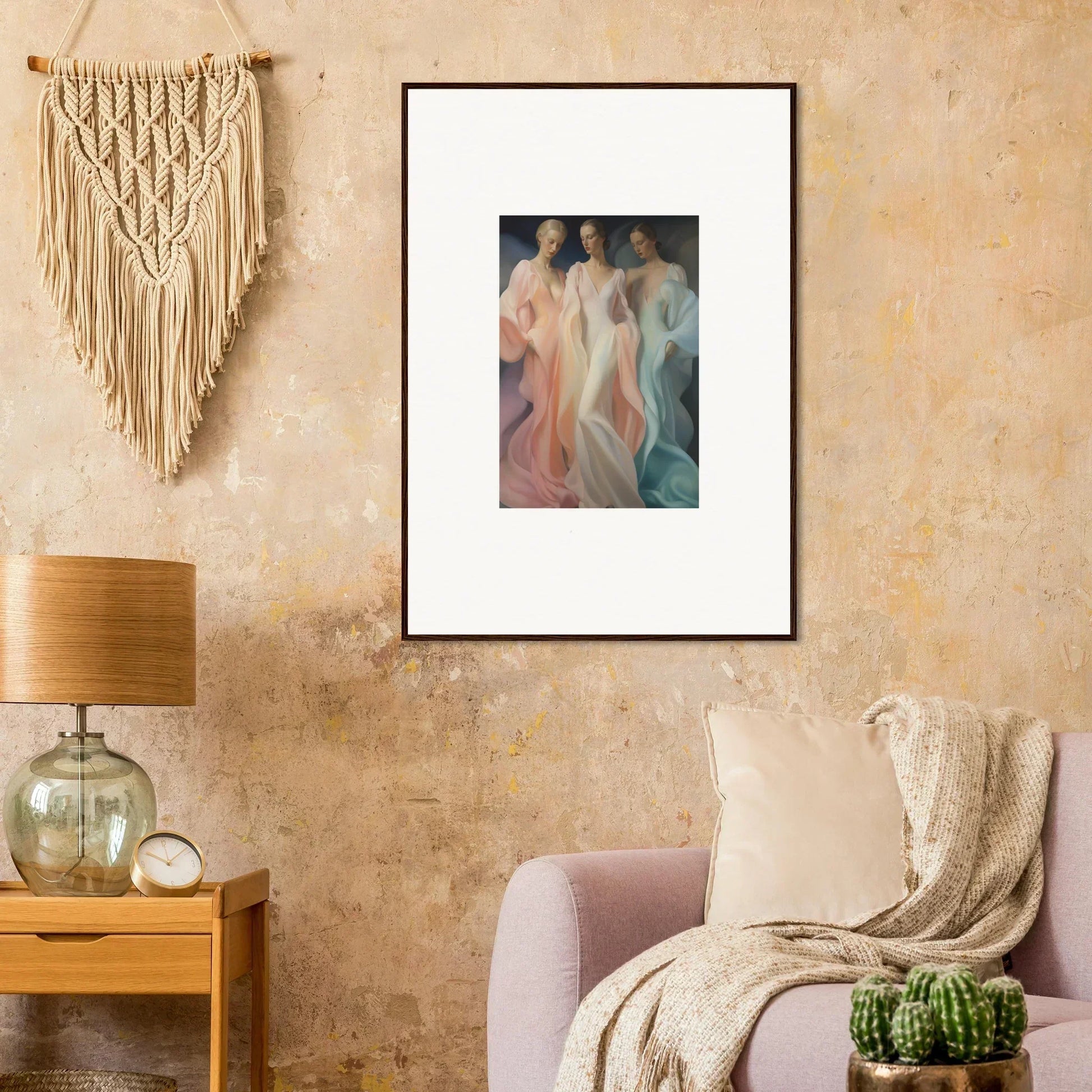 Framed artwork of ethereal figures in pastels from Whispers Silk Susurrus Special Edition Art