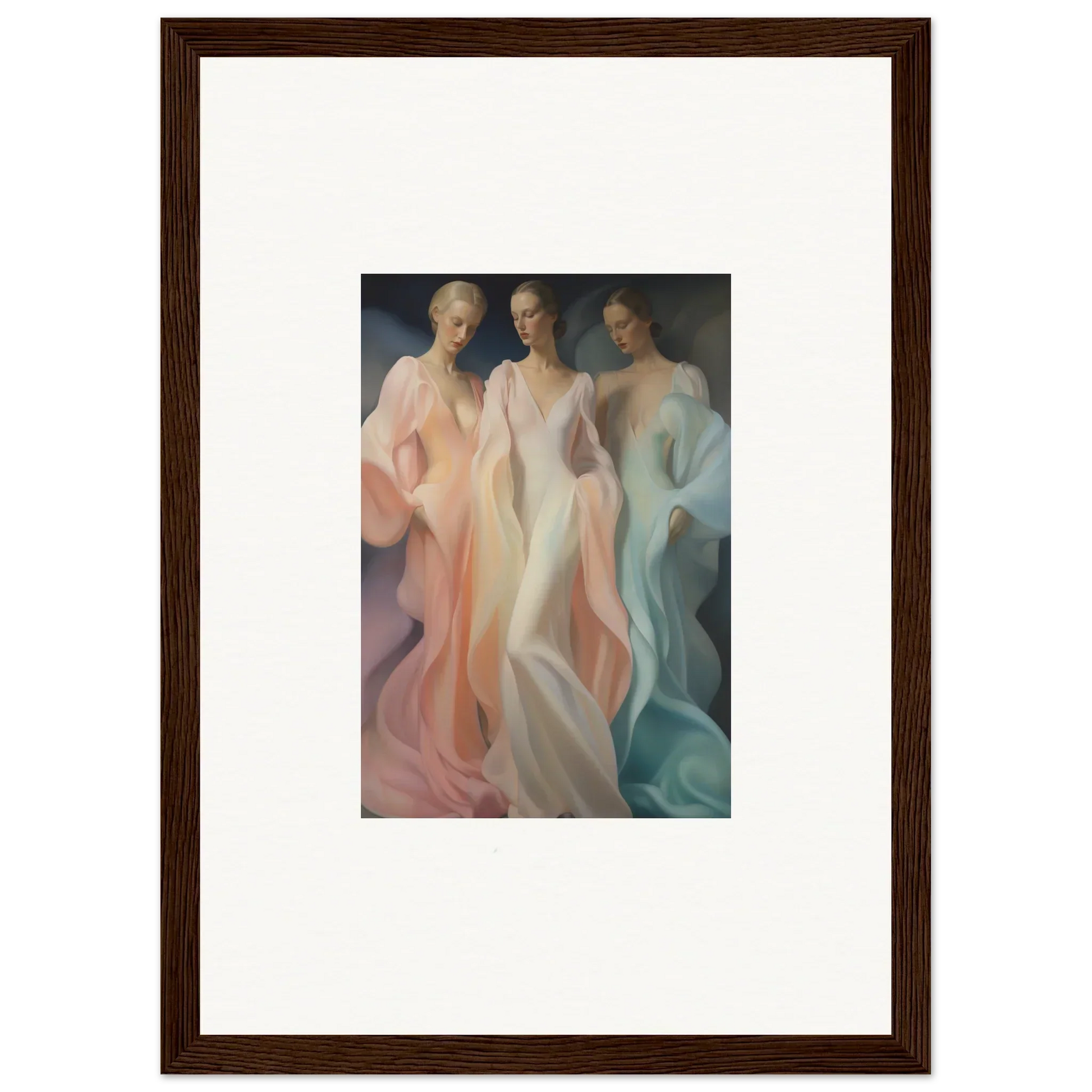 Framed artwork of ethereal figures in pastel, part of Whispers Silk Susurrus collection