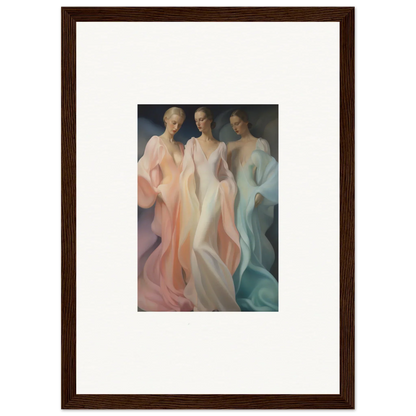 Framed artwork of ethereal figures in pastel, part of Whispers Silk Susurrus collection