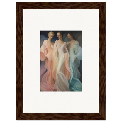 Framed artwork of three ethereal figures in Whispers Silk Susurrus special edition art™