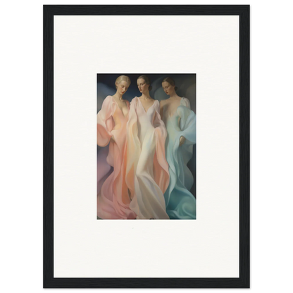 Framed art featuring ethereal figures in pastel dresses from Whispers Silk Susurrus