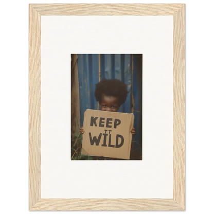 Framed photograph of a person holding a KEEP IT WILD sign for stylish room decoration