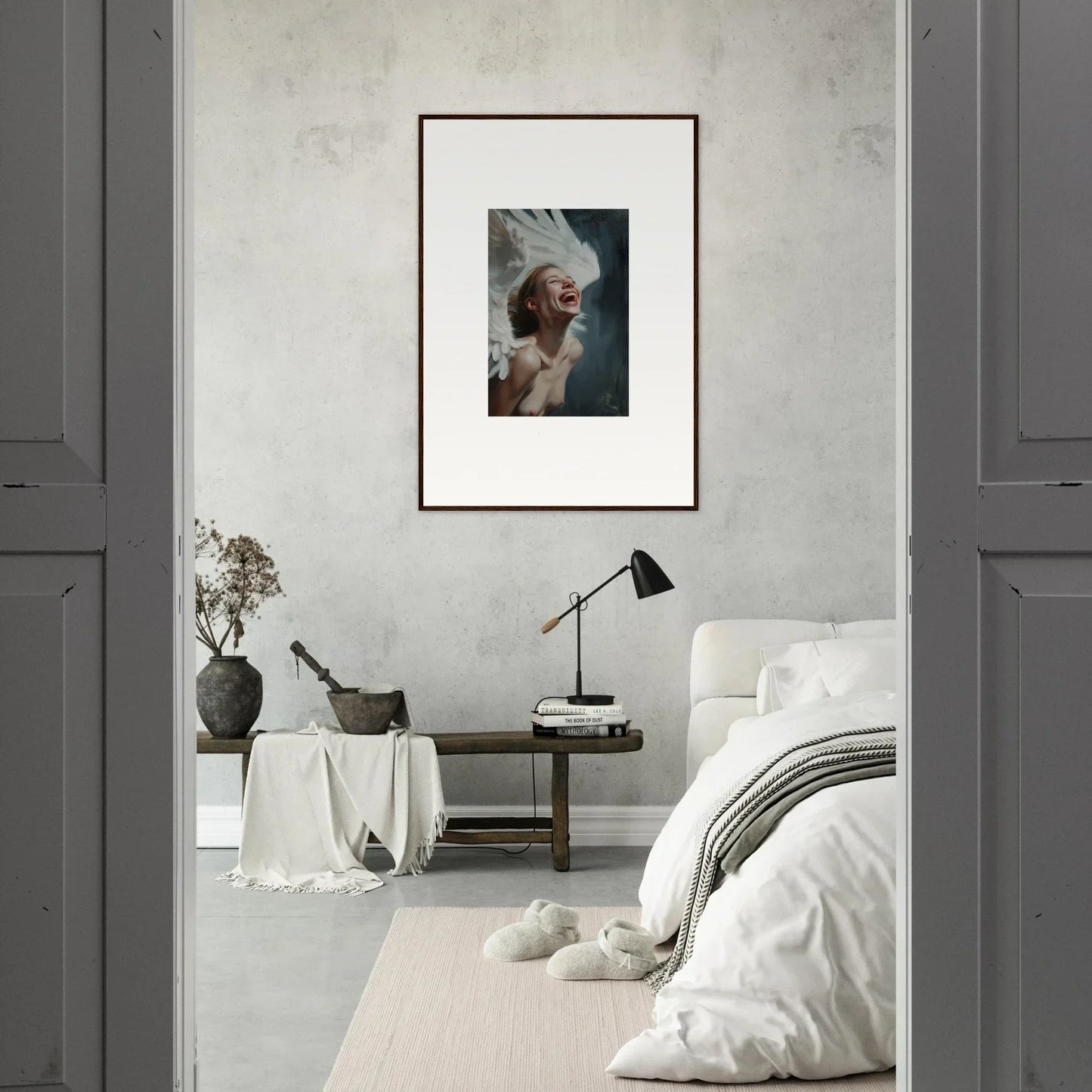 Framed portrait of a white-haired person smoking, perfect for Room Decoration with Ecstasy Mosaic