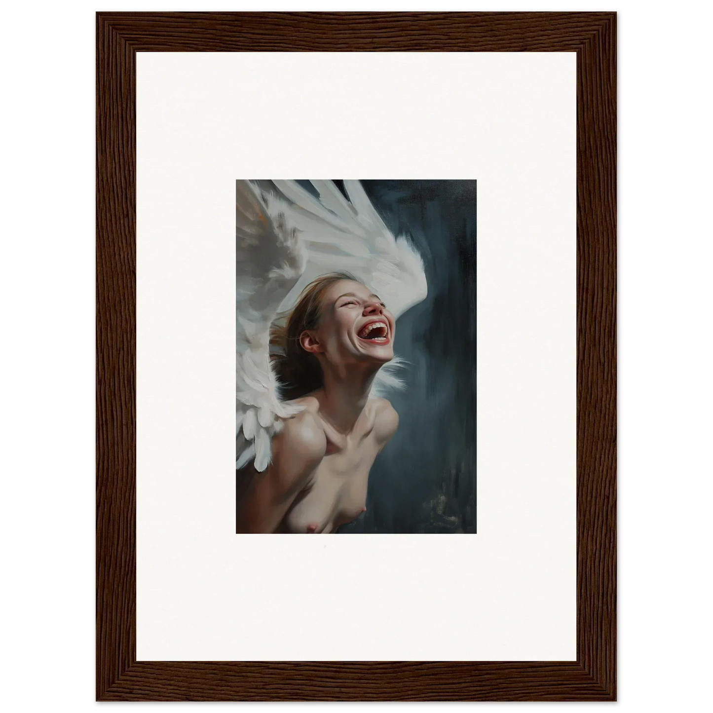 Joyful person with upswept hair in a framed canvas print for ecstasy mosaic room decoration