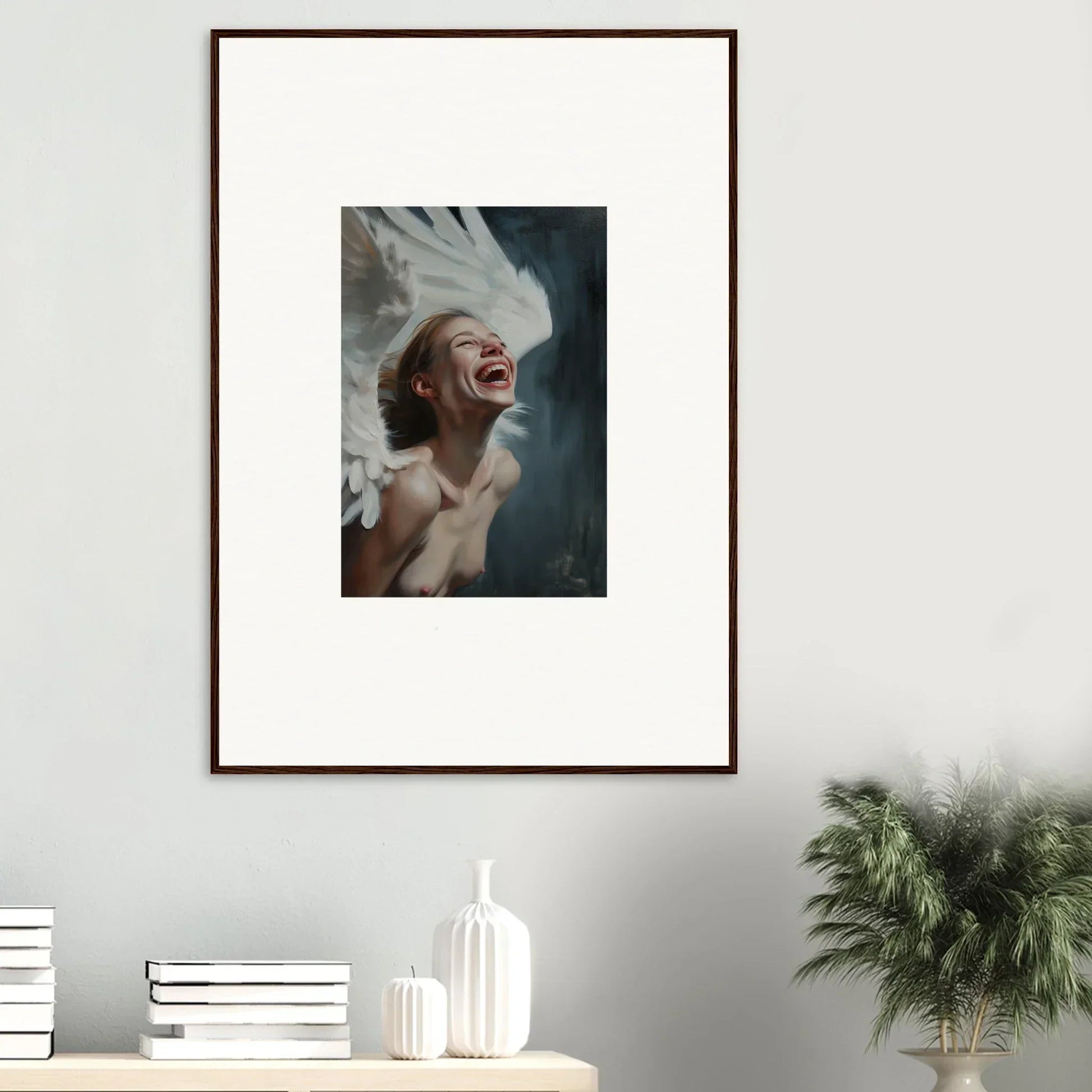 Joyful person with windswept hair in a stunning Ecstasy Mosaic canvas print