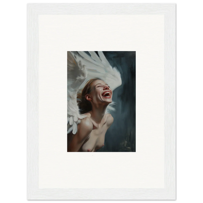 Joyful person laughing with hair in motion, perfect for an Ecstasy Mosaic canvas print