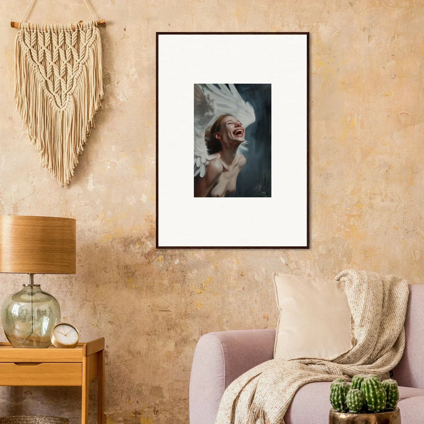 Ecstasy Mosaic canvas print of a joyful person with white hair for room decoration