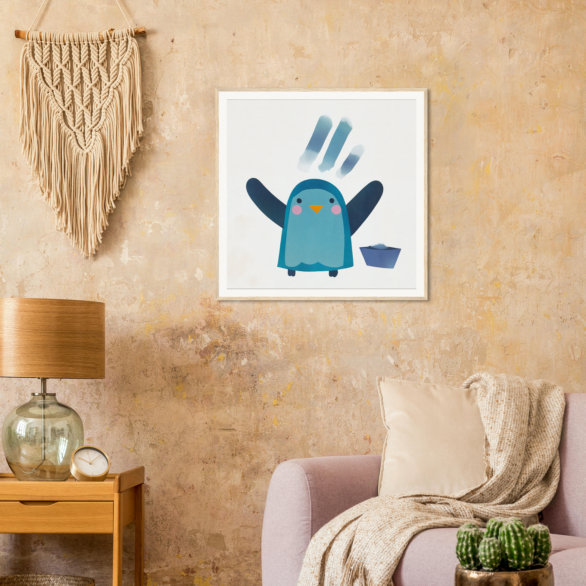 Cute blue cartoon winged penguin with raised flippers for Winged Penguin Plunge special edition art™