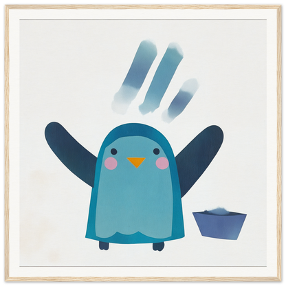 Cute blue winged penguin with raised wings and rosy cheeks from Winged Penguin Plunge