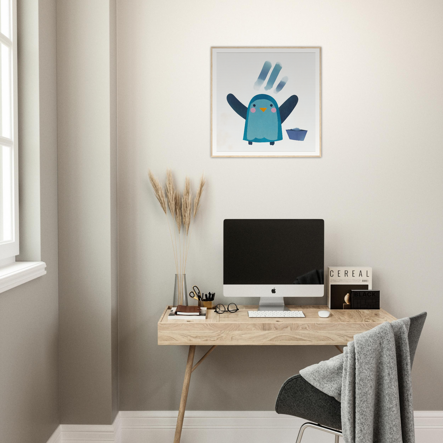 Minimalist workspace featuring an iMac on a wooden desk by Winged Penguin Plunge