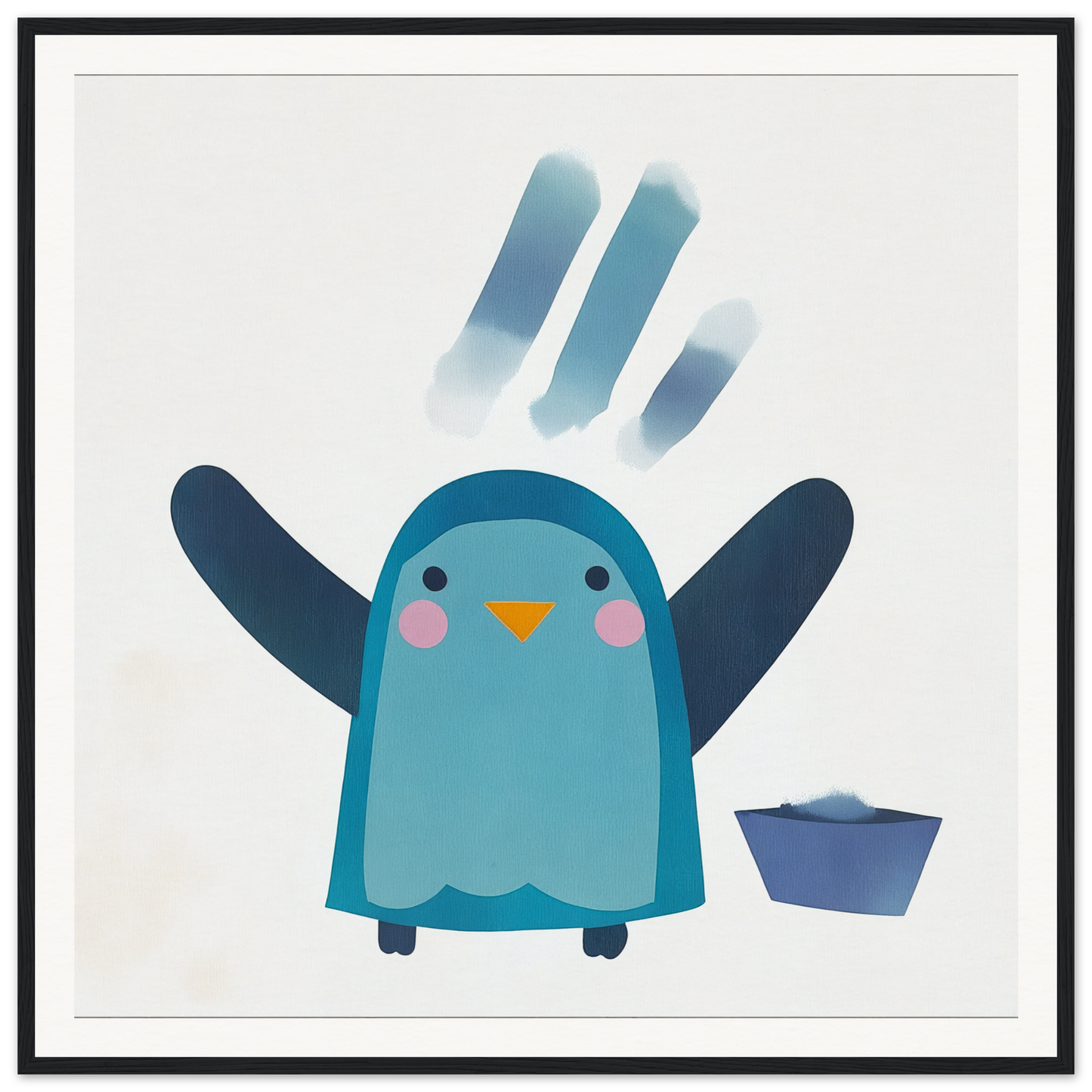 Cute blue winged penguin with rosy cheeks featured in Winged Penguin Plunge art™