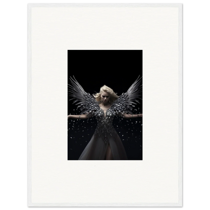 Angelic figure with wings creates captivating ether echoes in framed wall art decor