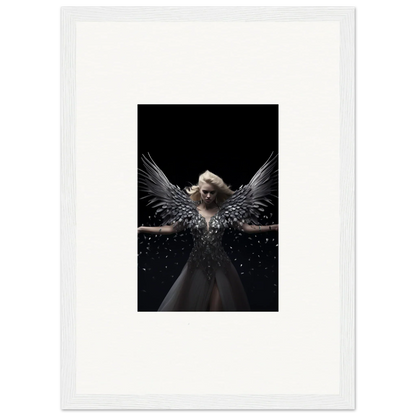 Angelic figure with dark wings and aura in ether echoes framed wall art for room decor