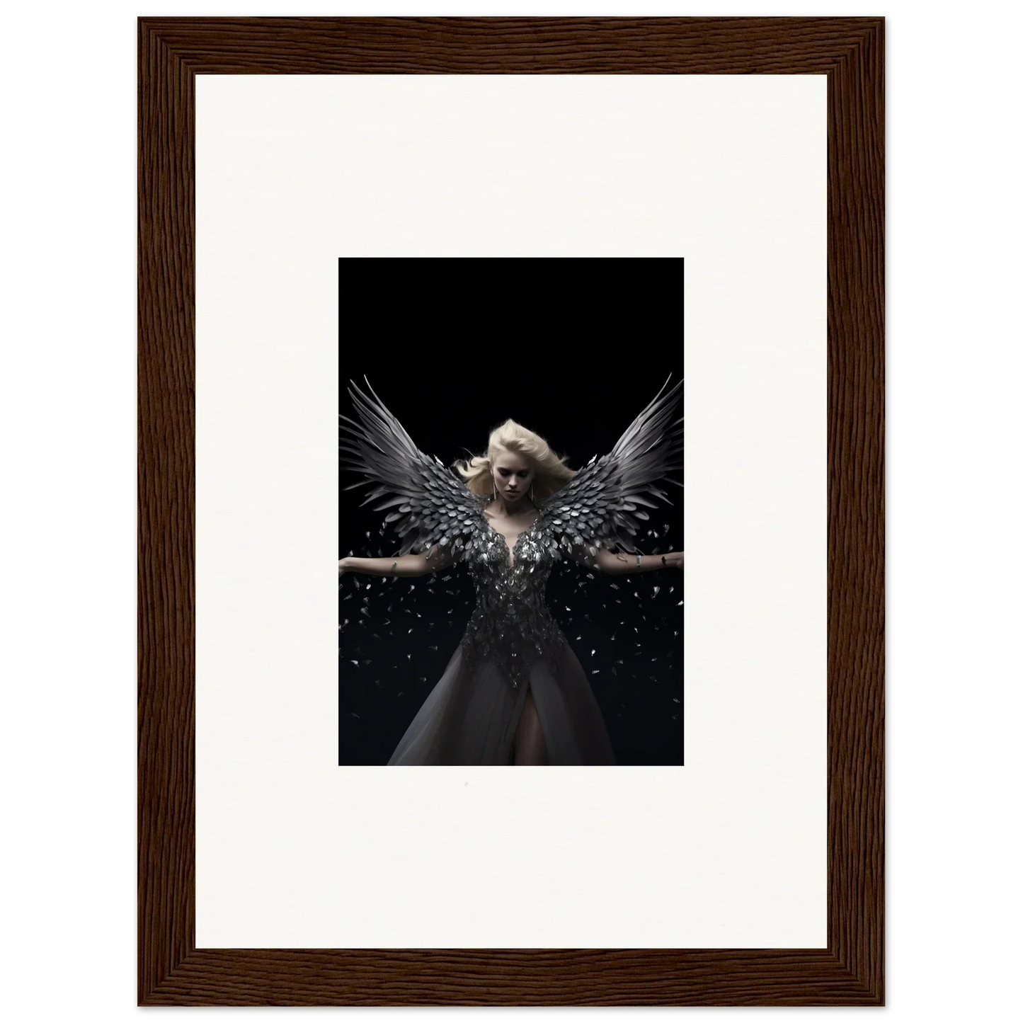 Angelic figure with wings in Ether Echoes framed wall art for unique room decor