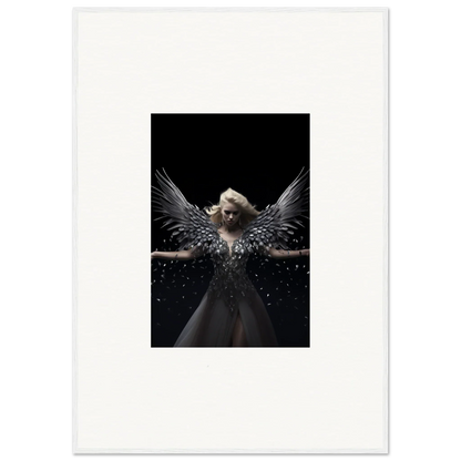 Angelic figure with dark wings in flowing dress, part of Ether Echoes wall art decor