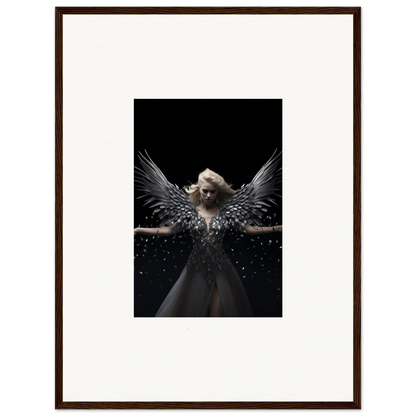 Angelic figure with wings in dark background, perfect for Ether Echoes room decor