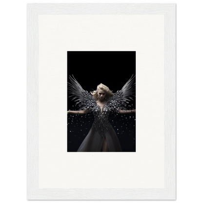 Winged figure with pale skin in dark attire for ether echoes framed wall art decor