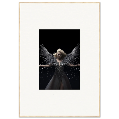 Angelic figure with dark wings and pale face for ether echoes framed wall art decor