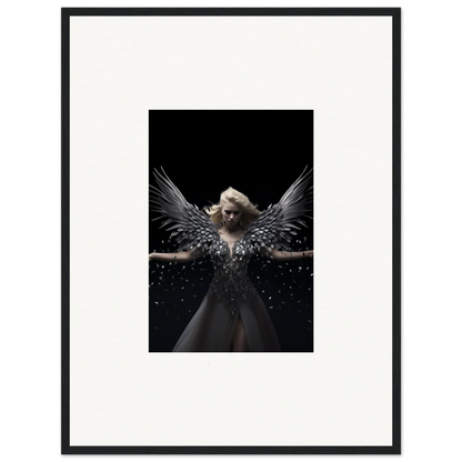 Angelic figure with dark wings from a feathered bodice for ether echoes wall decor