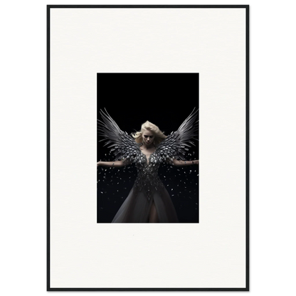 Angelic figure with dark wings in flowing dress, perfect for ether echoes room decor