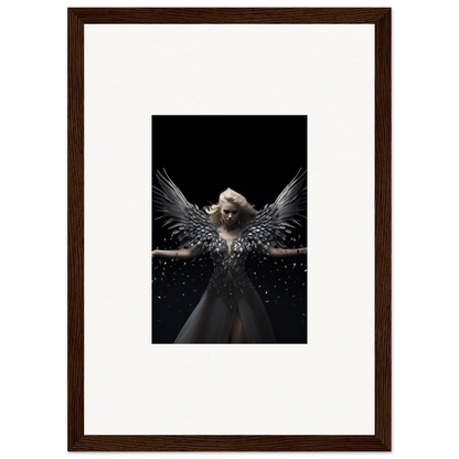 Winged angelic figure in Ether Echoes framed wall art for unique room decor