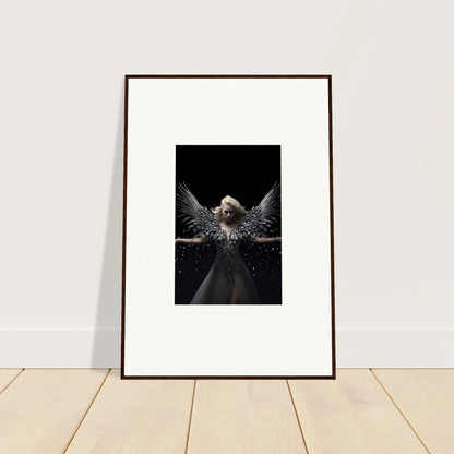 Framed wall art featuring a person with wing-like feathers, embodying Ether Echoes