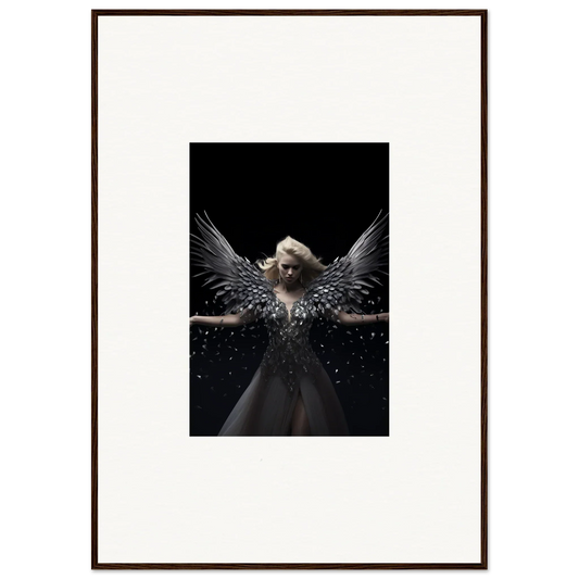 Angelic figure with dark wings in Ether Echoes framed wall art for unique room decor