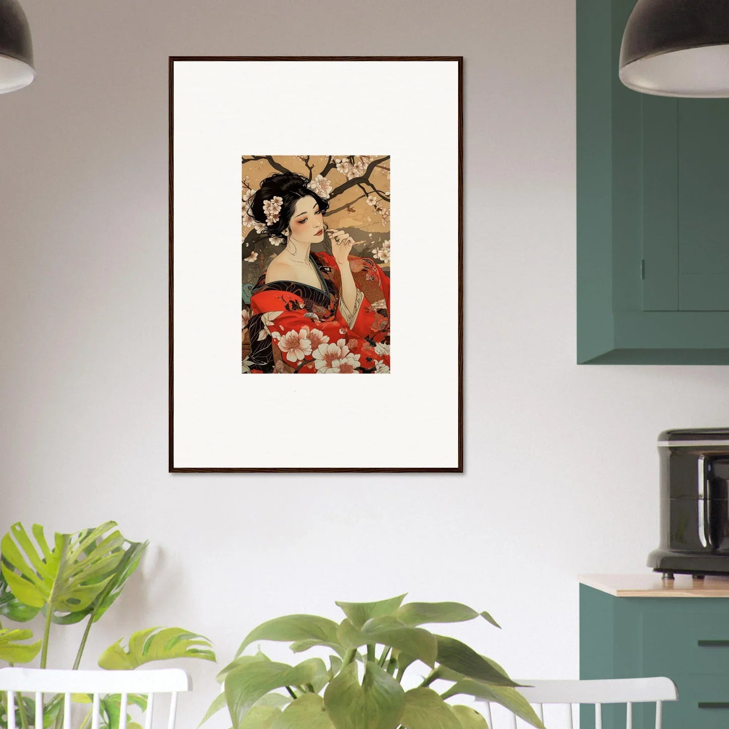 Framed wall art of a geisha with cherry blossoms in Wisps of Eternity special edition