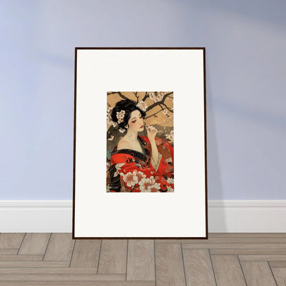 Framed Japanese woodblock print of a figure in a red kimono for premium framed wall art