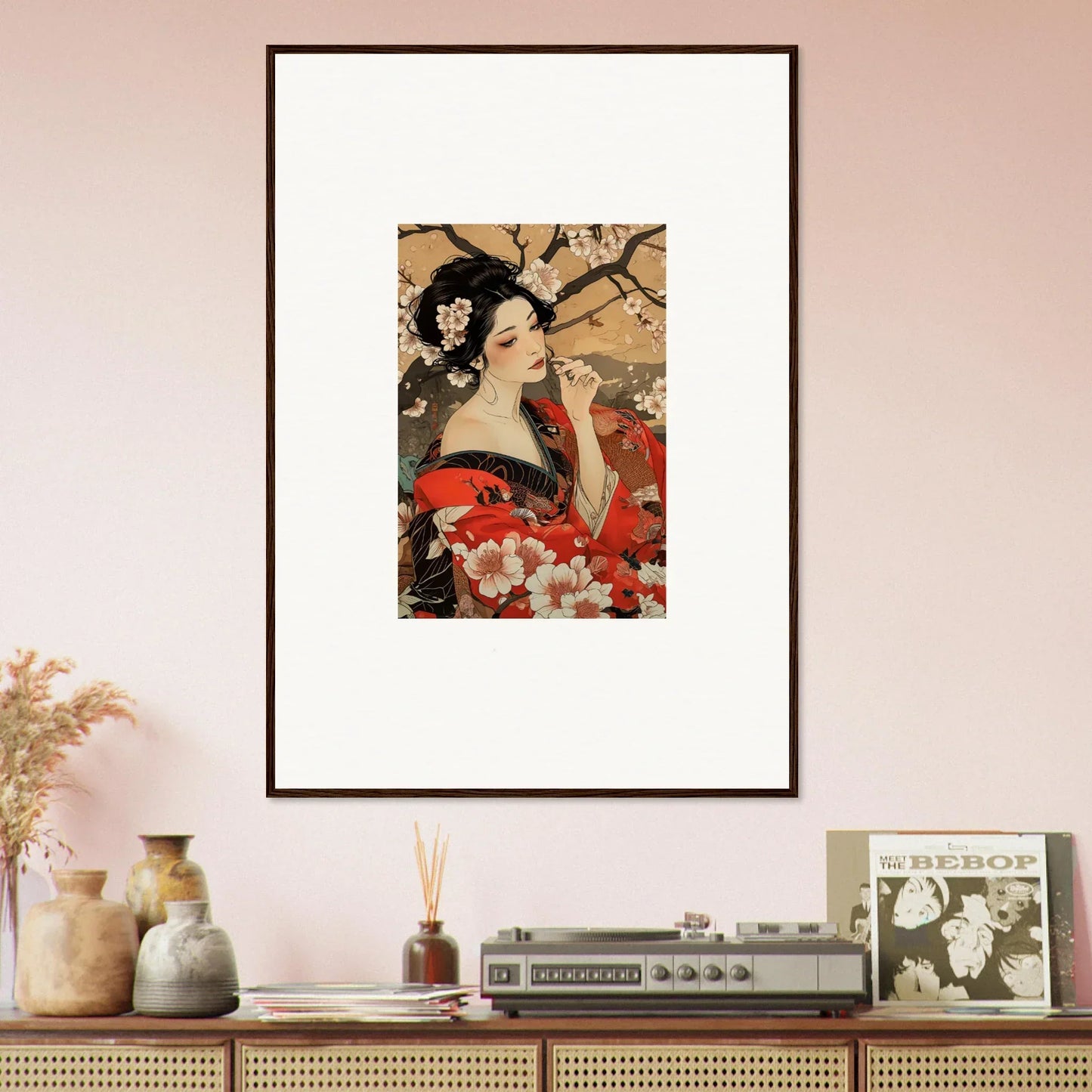 Framed Japanese geisha artwork with cherry blossoms from special edition art™ Wisps of Eternity