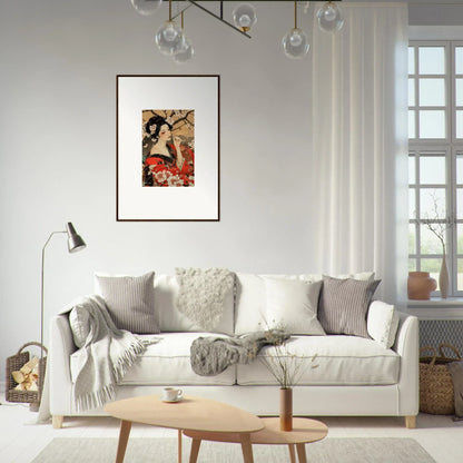 Cozy White Sofa with Gray and Cream Pillows, perfect for Wisps of Eternity special edition art