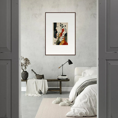 Framed wall art titled Wistful Autumn Whispers with organic shapes and warm colors