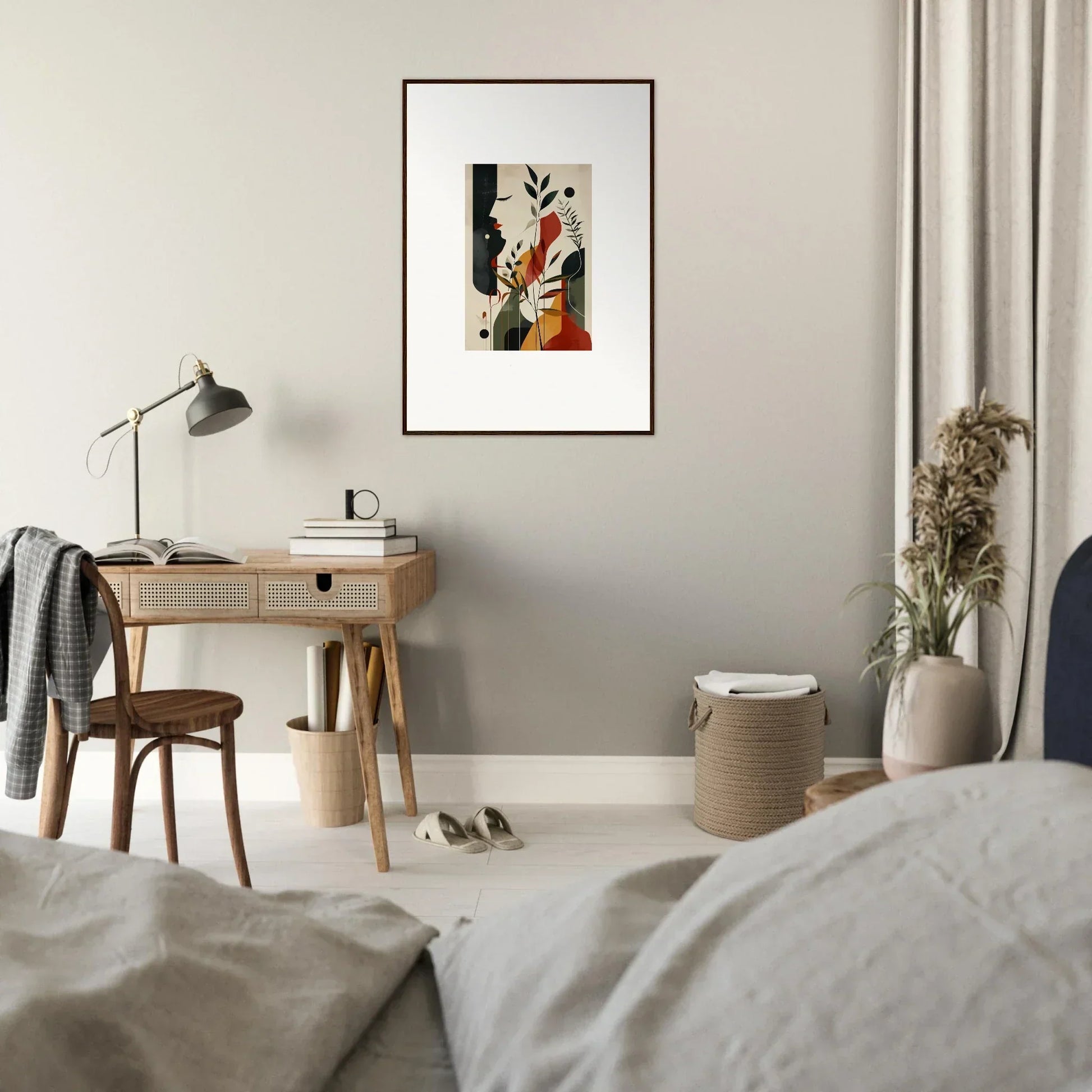 Framed wall art titled Wistful Autumn Whispers with organic shapes and warm colors