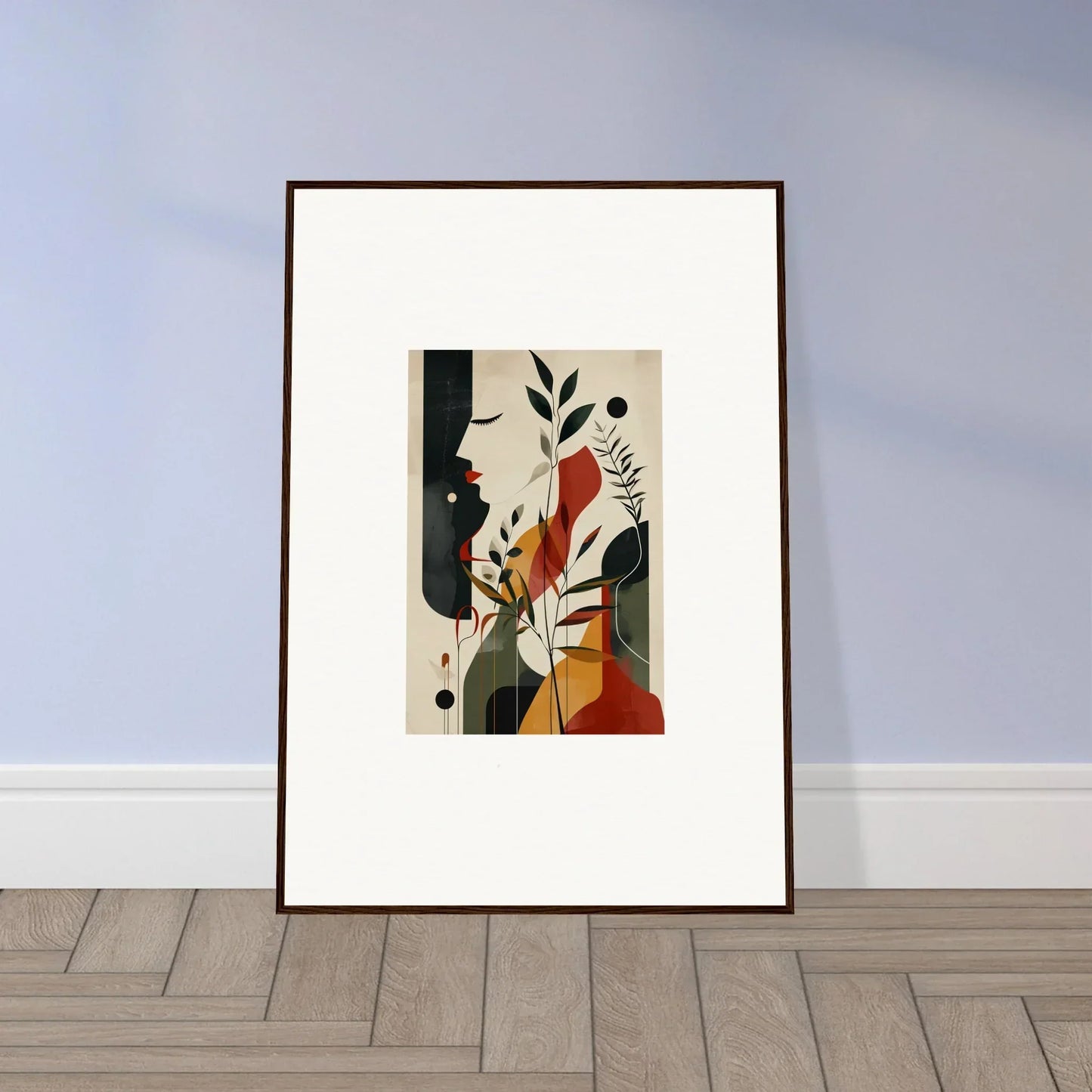 Framed wall art titled Wistful Autumn Whispers showcasing organic shapes in earthy colors