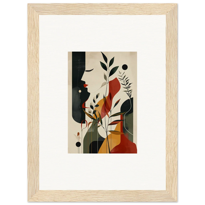 Framed wall art of autumn whispers with geometric shapes and organic leaf forms