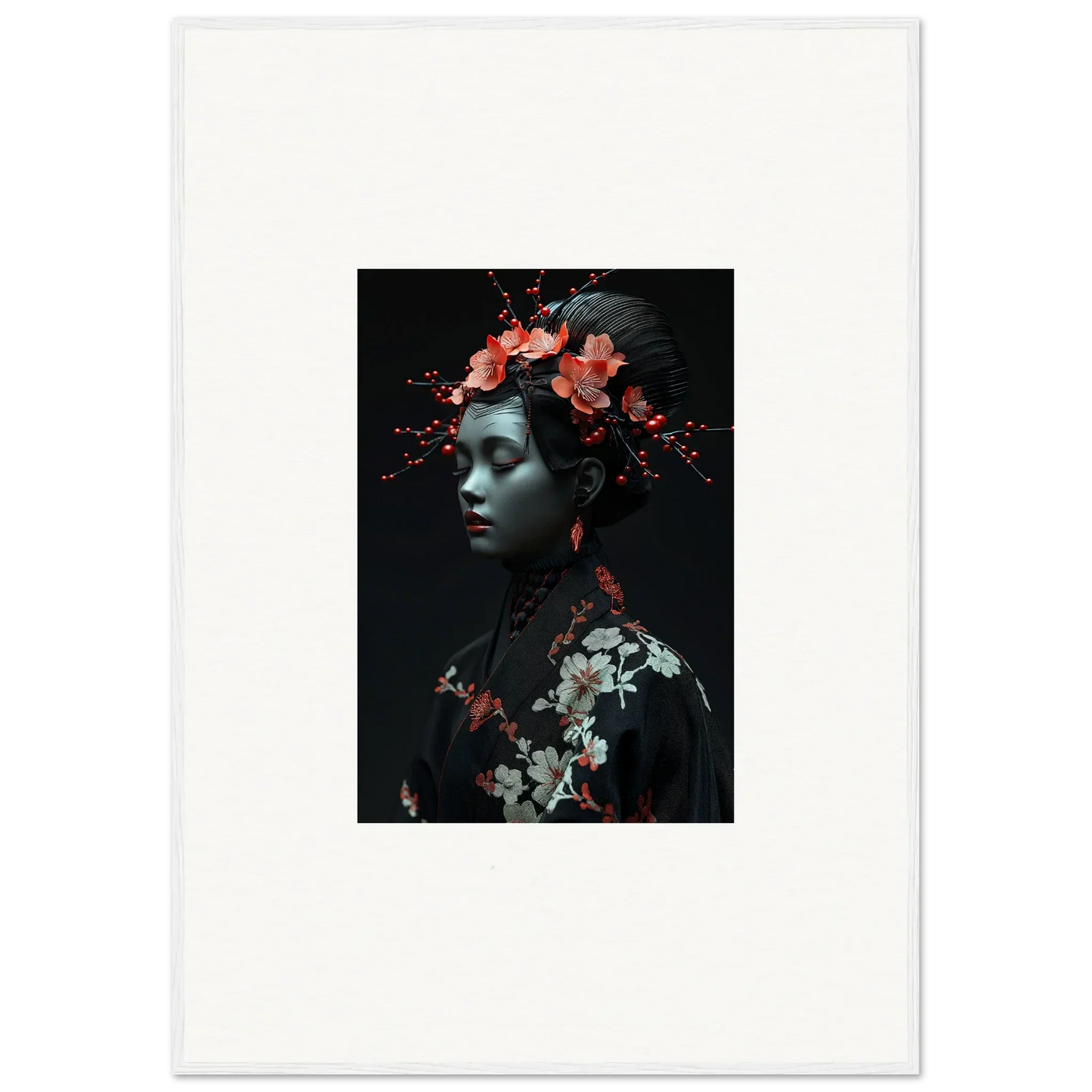 Portrait of a person in floral attire for a dreamy midnight reverie canvas print