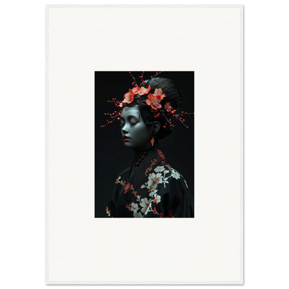 Portrait of a person in floral attire for a dreamy midnight reverie canvas print