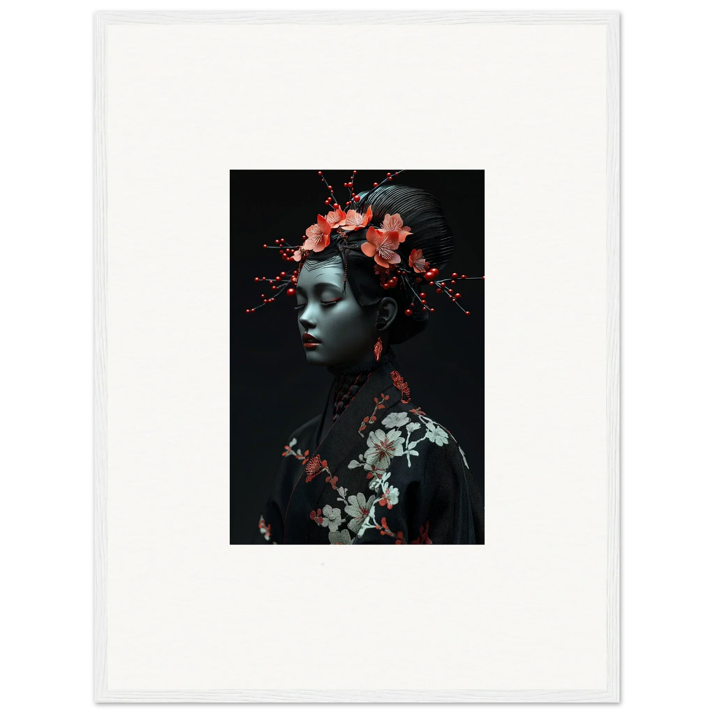 Portrait of a person with red flowers, perfect for a midnight reverie canvas print