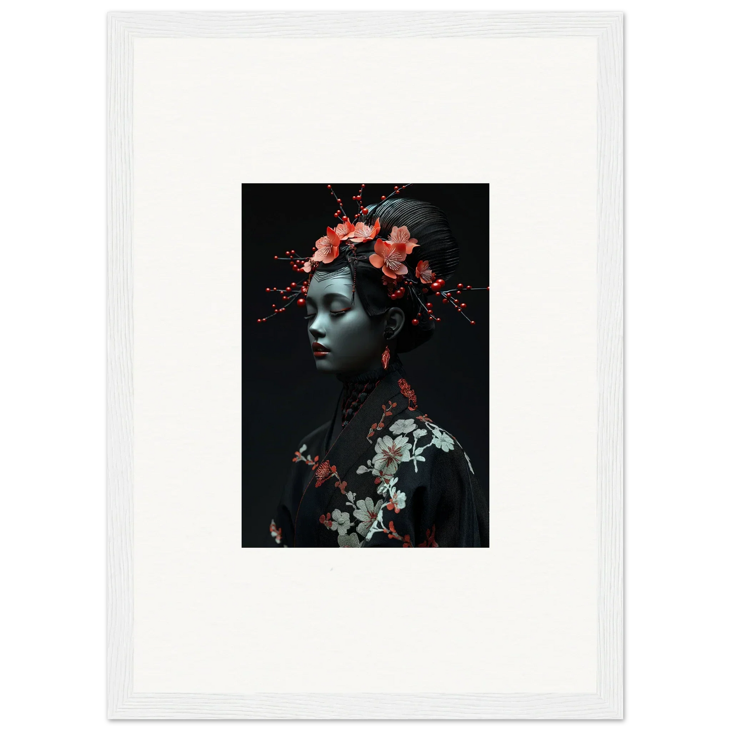 Framed canvas print of a floral figure in Midnight Reverie for stylish room decoration