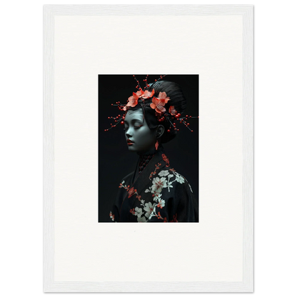 Framed canvas print of a floral figure in Midnight Reverie for stylish room decoration