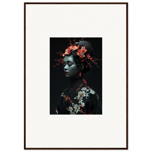 Framed canvas print of a floral figure, perfect for midnight reverie room decoration