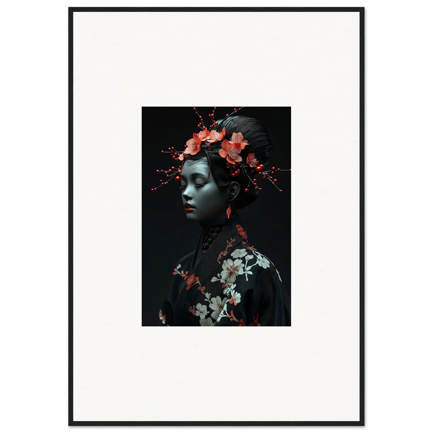 Framed canvas print of midnight reverie with floral elements for room decoration