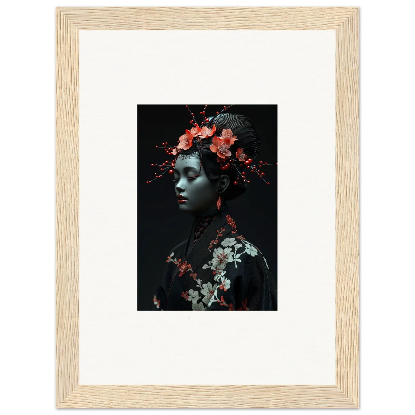 Framed canvas print of a floral figure for a dreamy midnight reverie room decoration