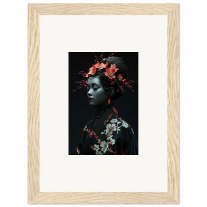 Framed canvas print of a floral figure for a dreamy midnight reverie room decoration